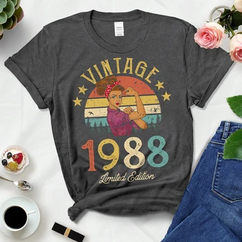 Vintage 1988 Ograničena Serija Crne Pamučne Majice Ženske Retro Ljetna Moda 35th 35 Godina, Rođendan Majica Ženski Top