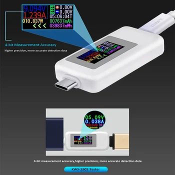 10-u-1 USB Tester dc Type-C, Mjerač Napona 4-30 U, Ampermetar Sinkronizacije, Digitalni monitor, Pokazatelj Nestanka struje, Punjač