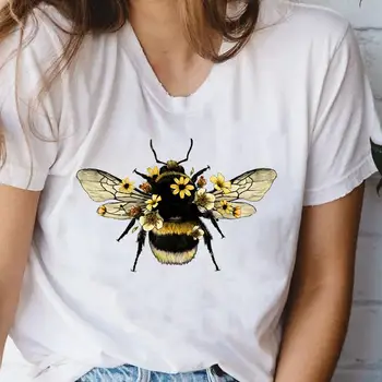 Ženska Majica S Uzorkom Pčele S Cvjetnim Uzorkom, Moderan Elegantan Print, Ženska Grafički t-Shirt, Slatka Ženska t-Shirt Kratki Rukav 90 s, t-Shirt
