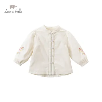 DBJ15733 dave bella/ zima slatka majica sa cvjetni vez i gumbe za djevojčice, dječje majice, modni majice za djevojčice