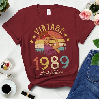 Vintage 1989 Ženska t-Shirt 34. 34 Godina rođendanski Poklon Majci, Ženi Djevojku Majica Klasicni Top Crna Odjeća Дропшиппинг