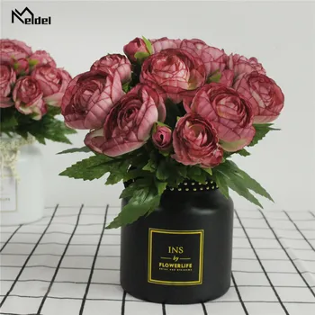 Meldel 10 Glava Tamnocrvena Umjetni Cvijet Ruža Buket Svadbena Dekoracija Je Lažni Mini Ruža Svila Cvijet Početna Tablica Vaza