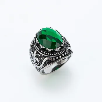 Modni retro smaragd cirkon prsten cvjetni uzorak prsten slobodno vrijeme za zabavu rock, hip-hop večer nakit muški prsten