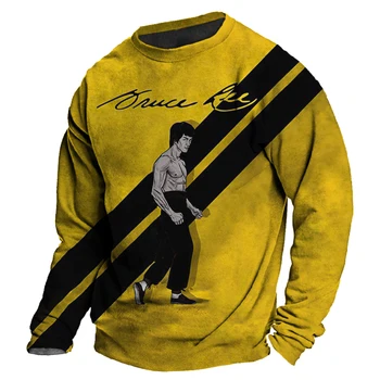2023 Muška majica s dugim rukavima, Хлопковая t-shirt s Bruce Lee, 3d printanje, Vintage Jesenski Ulica Ulica Odjeća Оверсайз