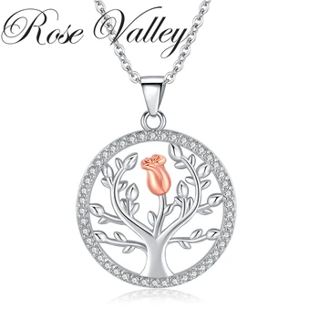 Ruža Dolina Ruža Cvijet Privjesak Lanca I Ogrlice za Žene Drvo Života Rame Modni Nakit Darove Za Djevojčice RSN047