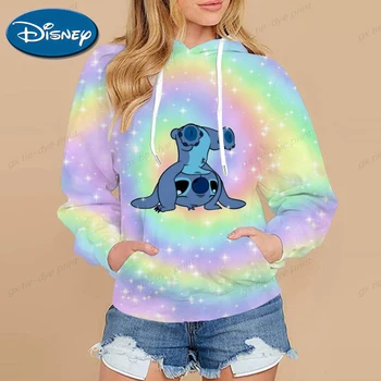Disney Stitch Zabavna Proljeće-Jesen Majica sa Cartoonish po cijeloj površini, Ženska Majica sa Kapuljačom, Ulični Šik Ručni Top, Funky Lijeni Jakna