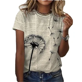 Ženska majica s cvjetnim ispis 3D Suncokreta, majice s okruglog izreza i cvjetnim ispis, ženske majice