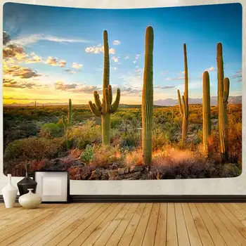 Simsant Pustinjski Kaktus Tapiserija Suncokreta Šuma Gljiva Biljke Umjetnost Zidne Tapiserije za uređenje Dnevnog boravka Banner