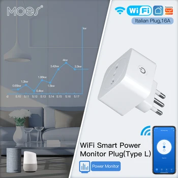 MOES Tuya Wifi Smart Plug 16A Talijanska Vilica Glasovno Upravljanje Monitor Napajanja Timer Utičnica za Alexa, Google Home Smart Life Control App