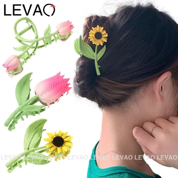 LEVAO Korejski Stil Tulipana Cvijet Suncokreta Plastični Trn Za Kosu Godišnja Djevojka Poni Rep Slatki Pandža Kopču Za Kosu Hvatanje Pribor Za Kosu Poklon