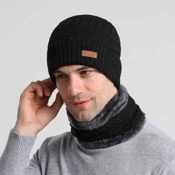 Nova jesensko-zimska topla kapa i šal od dva predmeta, muški pletene vune zimski plus baršunasti debeli toplo odijelo na Veliko