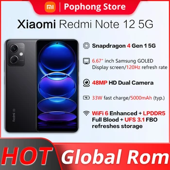 Globalna ugrađena memorija Xiaomi Redmi Note 12 5G Smartphone 6,67 inča s dijagonalom ekrana od 120 Hz Snapdragon 4 Gen 1 5000 mah 48 MP Dual kamere 33 W