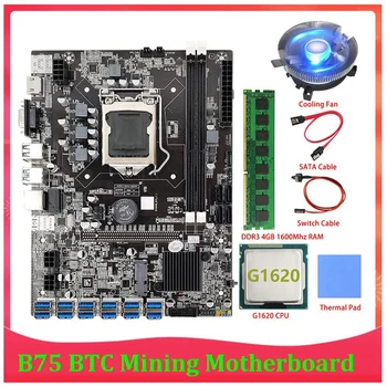 B75 Matične ploče za майнинга BTC 12 PCIE USB LGA1155 DDR3 4 GB 1600 Mhz RAM + PROCESOR G1620 + kabel SATA B75 ETH Miner za майнинга