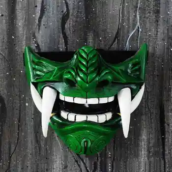 Odrasla Unisex Lateks Japanski Prajna Хання Ali Kabuki Demon Samuraj Maska Na Pola Lica Halloween Zelena Plava Bijela Crna
