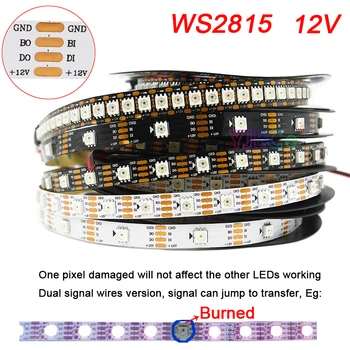 WS2812B WS2815 5050 RGB Led traka WS2812 IC Adresabilna full color Svjetlosna traka 5 12 U 30/60/144 led/m IP30/65/67 Bijelo/Crni PCB