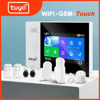 Tuya WiFi GSM Zaštita sigurnosti doma pametan Alarm sa zaslonom osjetljivim na dodir, Komplet za zaštitu od pucanja Mobilne aplikacije za Daljinsko Upravljanje RFID postavio i uklanjanje zaštite
