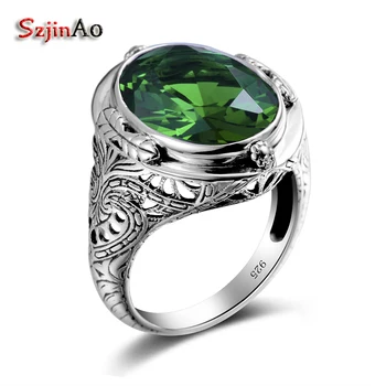 Szjinao Zeleni Smaragd Prsten Od 925 Sterling Srebra Vjenčanja Vjenčani Prsten, Nakit Ovalni Dragi Kamen Victoria Večernje Ženske Pribor Tvornica
