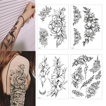1pc Moda Vodootporan Privremeni Tattoo Naljepnice Šminka Tijela Crna Ruža Tetovaže Ruže Cvijet Umjetnosti Flash Lažne Tetovaže