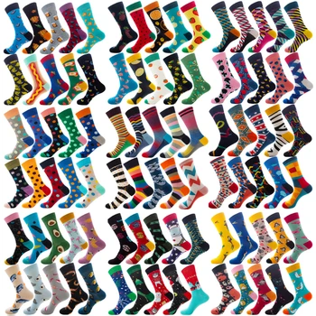 10 Parova/pak. Šarene Sretan Gospodo Zabavne Čarape Pamučne Harakuju Par Čarapa Crtani Hrana Grašak u Strip Ulje na platnu Geometrijski