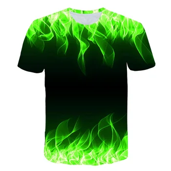 2020 Topla Rasprodaja, Muška majica sa Zelenim plamenom, Ljetna Moda Cool majica s Sablasne Vatrom, 3D printanje, Muška majica Okruglog izreza, hip-Hop t-Shirt, Novo