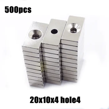 500 komada 20x10x4 mm otvor: 4 mm Super Jaki Tajni Blok Неодимовый Magnet Редкоземельный Jaki Magnet