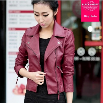 Crvena, crna boja, odlična kvaliteta 2020 Jesen nova Korejska verzija od umjetne kože s lapels velike veličine ženska kožna мотоциклетная jakna w1138