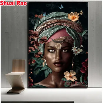 Afrička žena 5d diy diamond slika je potpuna trg bušilica mozaik slika iz rhinestones Diamond vez Cvijeće djevojka kućni dekor