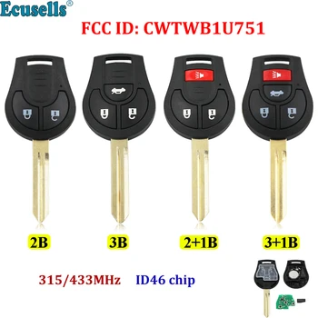 2/3/4 gumb Daljinskog ključa 315 Mhz 433 Mhz ID46 čip za Nissan Note Micra Juke Duke Pathfinder s неразрезным plosnati ključ CWTWB1U751
