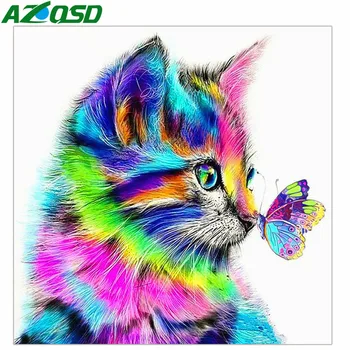 AZQSD Diamond Mozaik Prodaja Diamond Slikarstvo Mačka je Životinja Diamond Vez Leptir Dijamant Umjetničke Setovi Rhinestones Fotografije