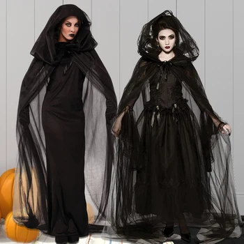 Halloween Ženska Vještica, Vampira cosplay Odijelo Crni Plašt S Kapuljačom Vještica u Halloween Kostim Cosplay Ženski Kostim Duh Priloge