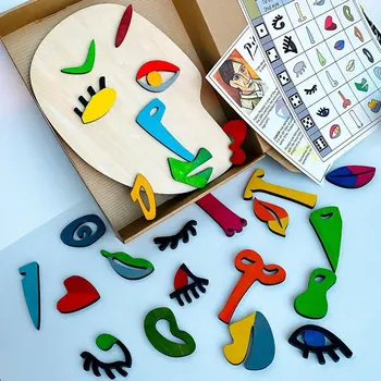 Drvene Igračke Montessori, Zagonetke za Lice, Građevinske Igračke, Rane Razvojne Igračke, Puzzle za Lica Picasso, Maštu, izuzetan razvojni za Djecu