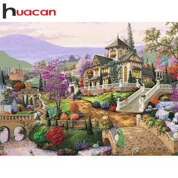 Huacan Diamond Mozaik Grad 5D DIY Diamond Slikarstvo Kuća Skup Za Vez Krajolik Pun Kvadratnom/Cijele Uređenje Spavaće sobe