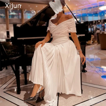 Xijun Elegantan Bijeli Saten Formalne Kratke Večernje Haljine i Večernje haljine Sa V-izrez Trapeznog Oblika Vestido Saudi Arabric Za Žene 2022 Dužina do Koljena