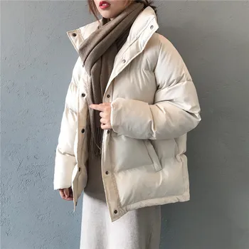 moderan monotono ženska zimska jakna-пуховик sa стоячим ovratnik, kratko однобортное kaput, parka u konzervativnom stilu, ženska moderan odjeća, ženska