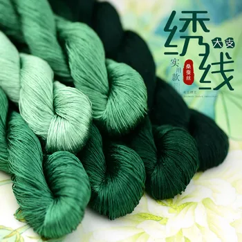 1 boja 400 m Suzhou vez 100% prirodne svile vezene linija svila diy poseban Svilenkast Svijetla boja linija Obične boje su zelena