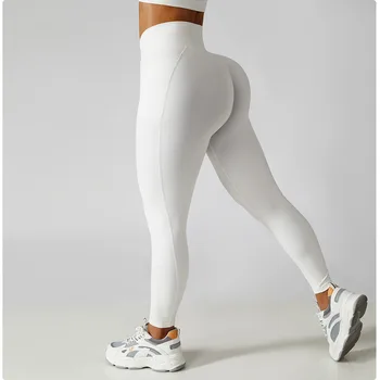 Ženske sportske hlače Cross struk hlače za fitness yoga tajice uske breskve hip trčanje i joga hlače i tajice s džep