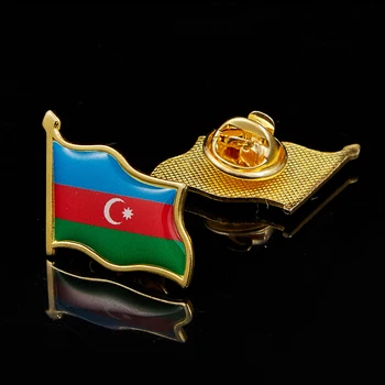 Zastava Zemlje Azerbajdžan Pozlaćena Vijori Nacionalni Ikonu S Pin-Om Na Rever Broš