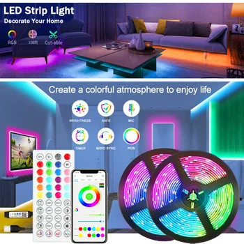 LED1-5m 10m 20m 30m Bluetooth Led Traka za Uređenje Spavaće sobe Neonska Svjetla u Boji Led Traka 5050 Led RGB Traka TV Svjetla