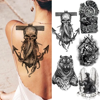 Crni Veliki Sidro Pre Hobotnica Pirate Kostur Halloween Privremene Tetovaže Za Muškarce Odrasla Osoba Kompas Krila Lažni Tattoo Naljepnice
