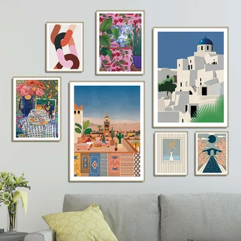 Sažetak Cvijet Biljka Platnu Krajolik U Marokanskom Stilu Plakata I Grafika Zidni Umjetničke Slike Dnevni Boravak Kućni Dekor