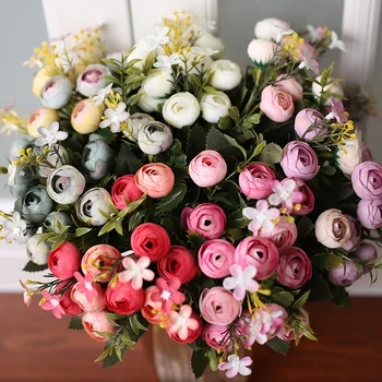 Berba Svila Cvijeće Klasicni Čajne Ruže Umjetno Cvijeće Buket za Vjenčanje Ukras