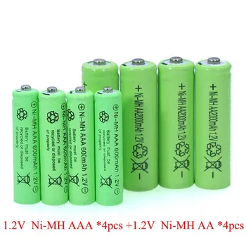 4 kom. 1,2 U NI-MH AAA Baterija 600 mah Punjive nimh Baterija + 4 kom. 1,2 U Ni-Mh AA 2000 mah NI-MH baterija za daljinski upravljač