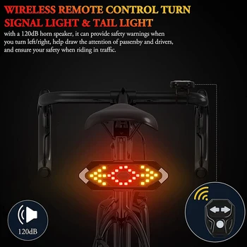 5 Načina Bicikl dugo Svjetlo skrenite signali Bežični Daljinski Upravljač MTB Mountain Bike Stražnja svjetla Vodootporan Bicikl Lampa Treperi