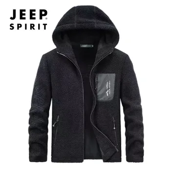 JEEP SPIRIT muška moda svakodnevni runo jakna zip, jesenski вельветовая jakna s kapuljačom i rol-bar, jednostavan sportski kaputi s vezom i po cijeloj površini