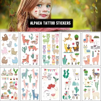 10 Pakiranje Lažni Tattoo Naljepnice Crtani Alpaka Slatka Ljubimci Večernje Tattoo Naljepnice Privremene Tetovaže za Djecu Tetovaže na Ruci za Djecu