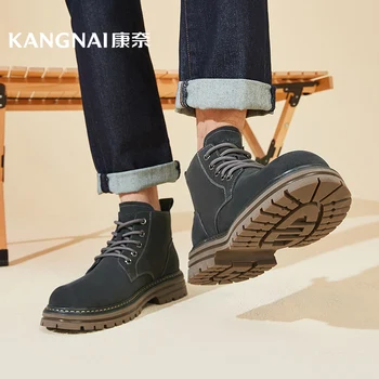 Kangnai/Muške cipele iz kravlja koža antilop Čizme čipka-up, Muške Cipele s visokim Берцем, Ulica muške cipele