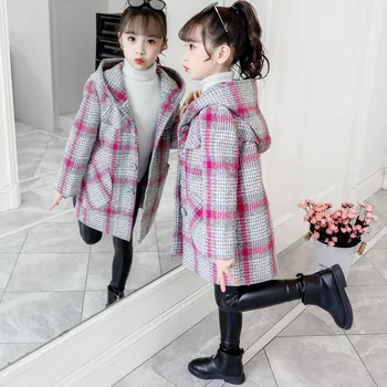 Dječja odjeća za djevojčice, novi zimski pokrivač jakna, velike dječje ветровка s kapuljačom, dugi vuneni kaput srednje dužine za djevojčice
