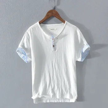 2022 Nova bijela košulja muška godišnje kratkih rukava prozračna posteljina, pamuk majice monotono kvalitetna muška odjeća Camisa masculina teretanu