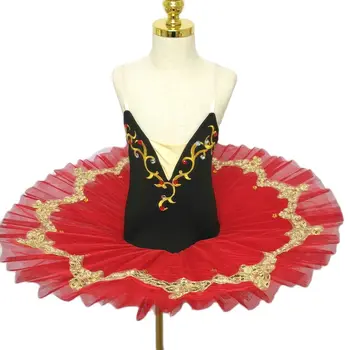 Crvena Španjolski Balet Suknje-Omot, Profesionalni Odijelo Za Nastupe, Čipkan Haljina Sa Zlatnim Vezom