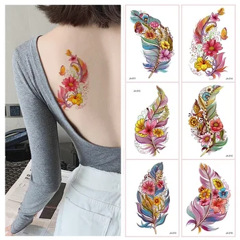 6 Vrsta Oslikana Ručno Stil Cvijet Perje Privremena Tetovaža Oznaka Body Art Perje Tetovaža Jednokratnu Šminka tetoviranje temporaire